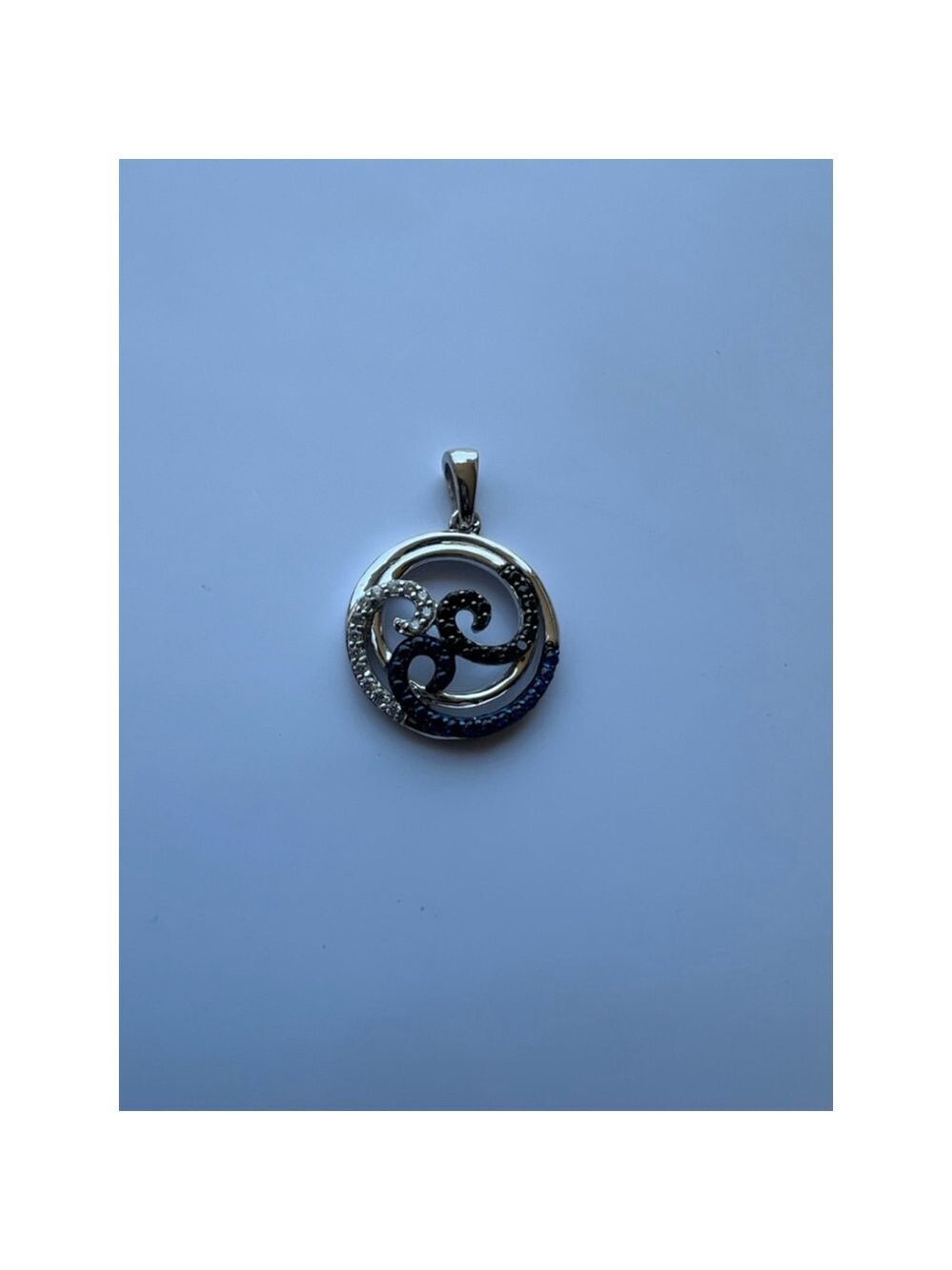 JTV Silver Pendant with Blue Lab Sapphire & Cubic Zirconia 1.5in